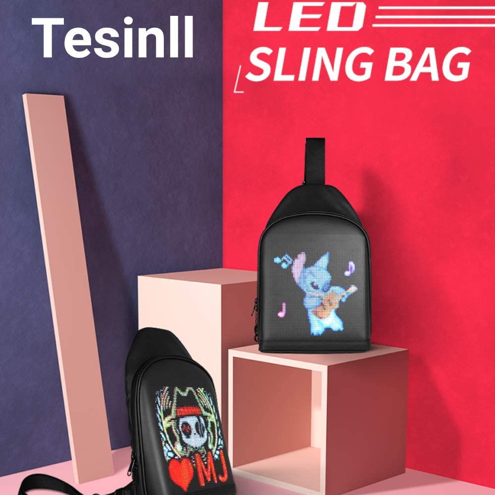 Tesinll DIY Fashion Chest Bag With LED Full-Color Screen,Casual Daypack Backpacks,Fanny Pack,Crossbody Bags for Men