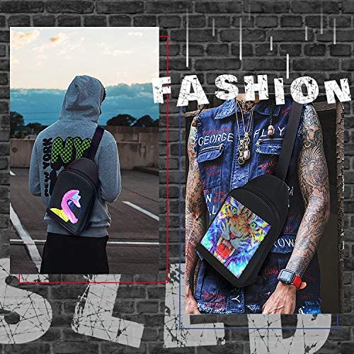 Tesinll DIY Fashion Chest Bag With LED Full-Color Screen,Casual Daypack Backpacks,Fanny Pack,Crossbody Bags for Men